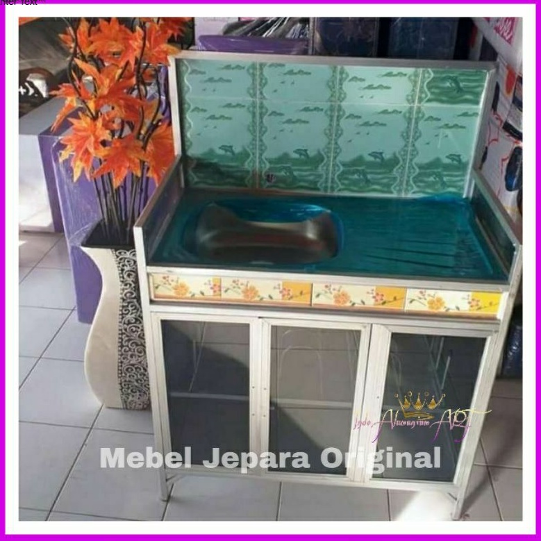 Lemari Dapur Wastafel Pintu 3 Kaca Bahan Alumunium