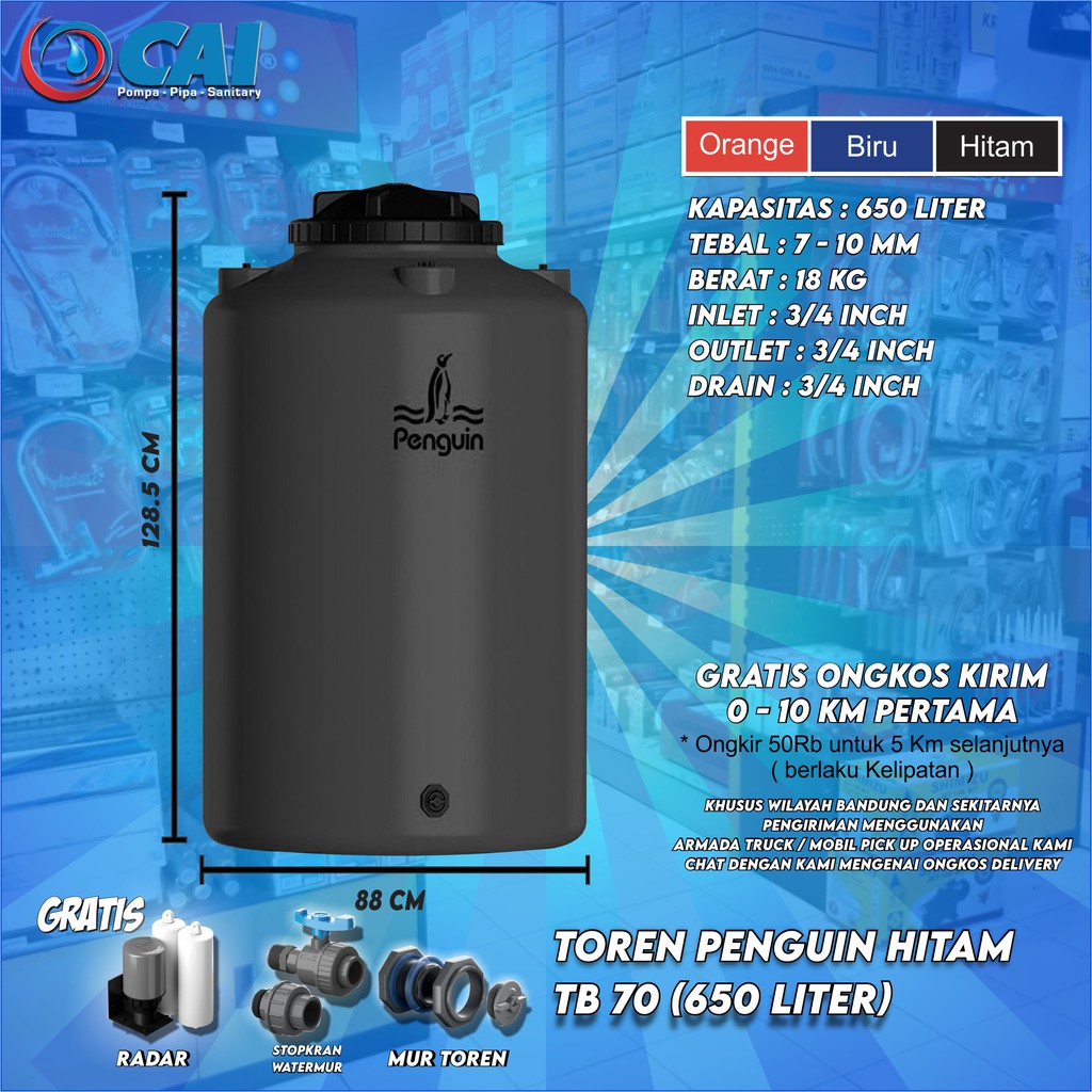 TOREN TANGKI AIR - PENGUIN - TB70 - 650 LITER - HITAM