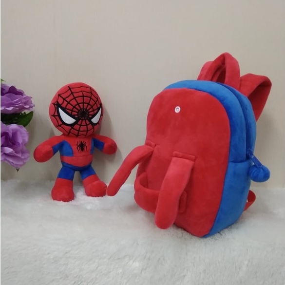 Tas Ransel Boneka Superman Spiderman Kapten Batman anak Paud/Tas Karakter /Boneka Bisa Dilepas