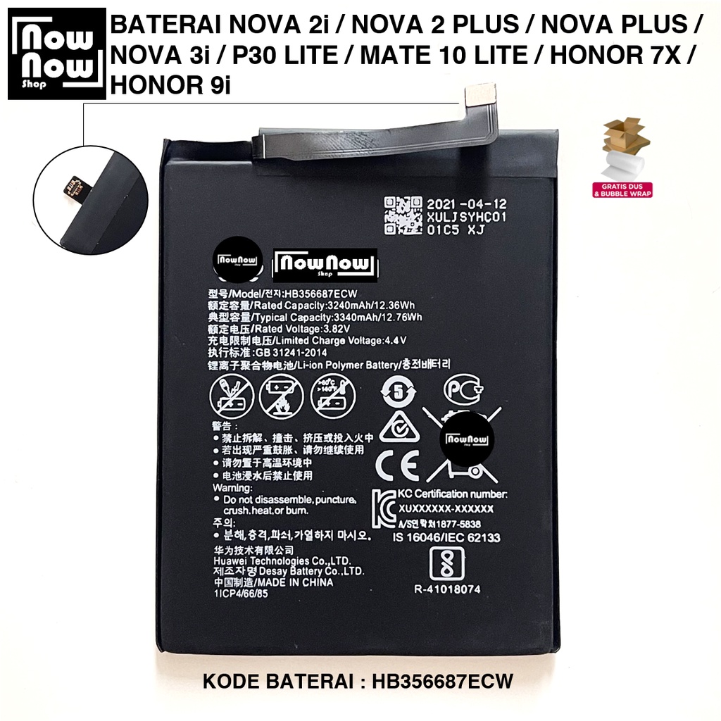 Baterai Huawei Nova 2i 3i 2 Plus 2+ P30 Lite Mate 10 Lite Honor 7X Honor 9i HB356687ECW Original Batre Batrai Batere Battery Baterei HP