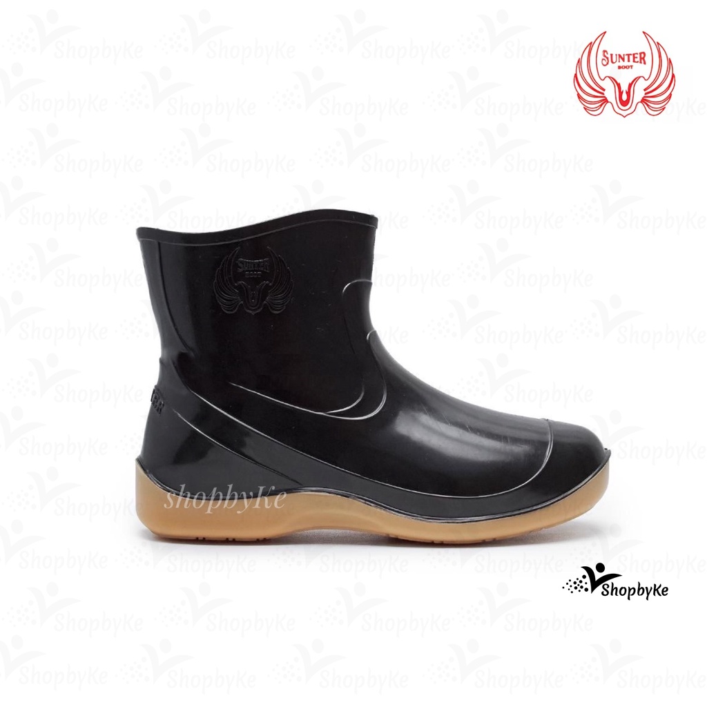 Sepatu Boots Karet Pendek Sunter Relax Hitam Sol Merah dan Hitam Sol Penthel Glossy Mengkilap