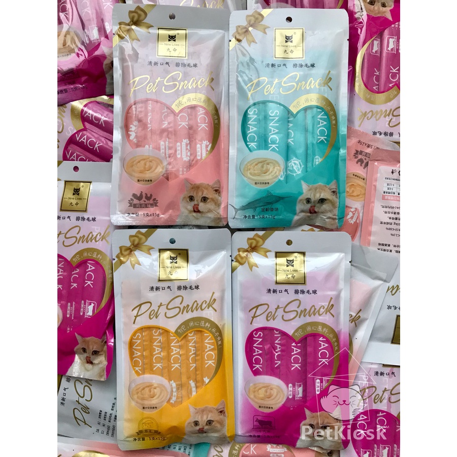 Nine Lives Creamy Cat Treats Snack / Cemilan Kucing 75gr (15g x 5 pcs)