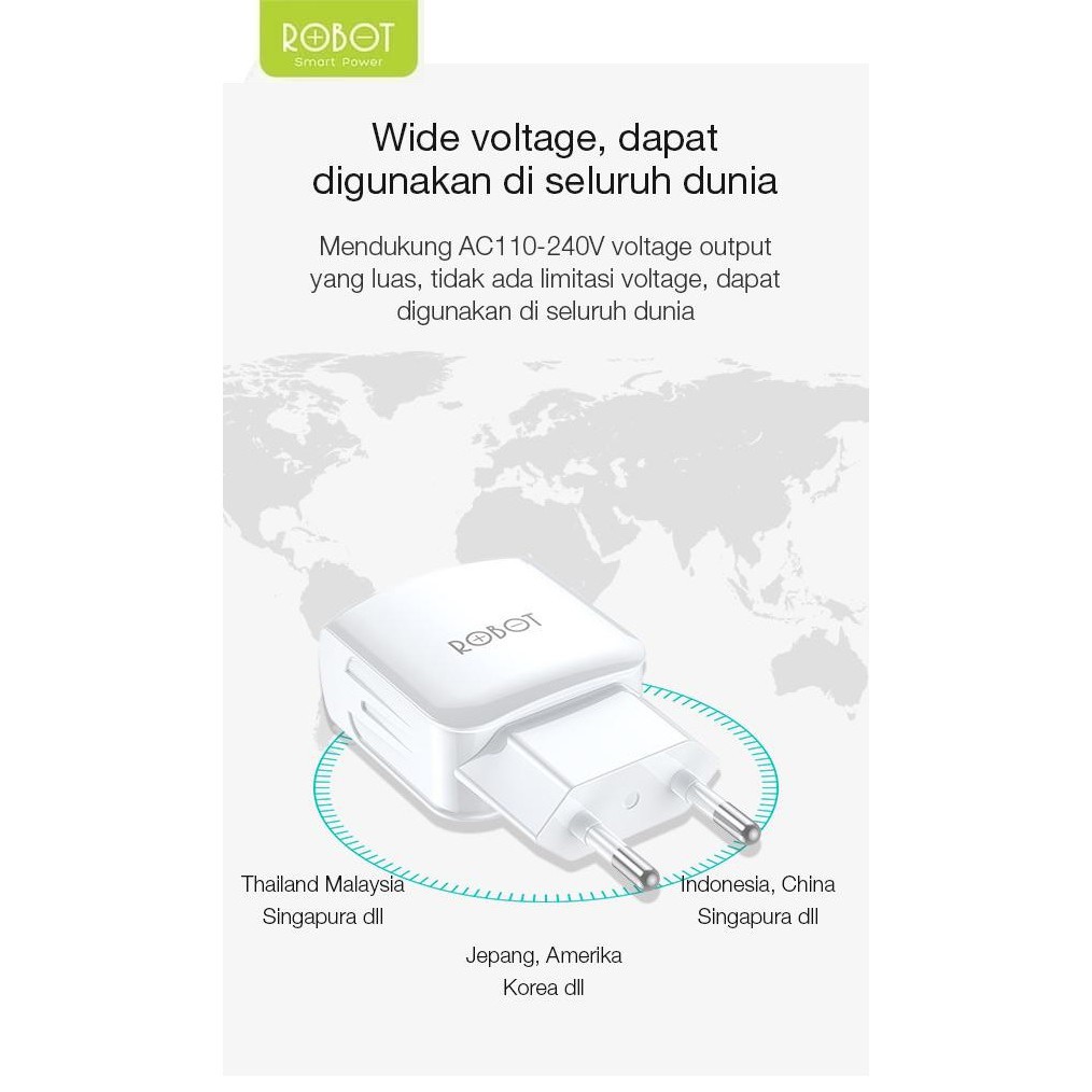 Charger Fast Charging Robot RT-K6 2.4A Dual Output  - Garansi Resmi 1 Tahun