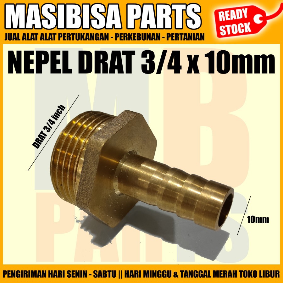 Nepel Selang Kuningan Drat 3/4 inch x 10mm