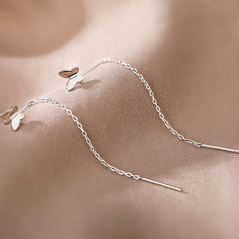 We Flower Elegant s925 Silver Butterfly Long Chain Earrings for Women Girls Chic Fashion Ear Jewelry