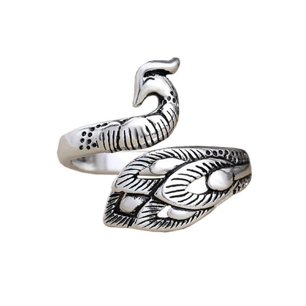 Retro Silver Peacock  Opening Rings /  Personality Exquisite Peacock  Rings / Punk Rings Set /  Index Finger Ring for Women Jewelry