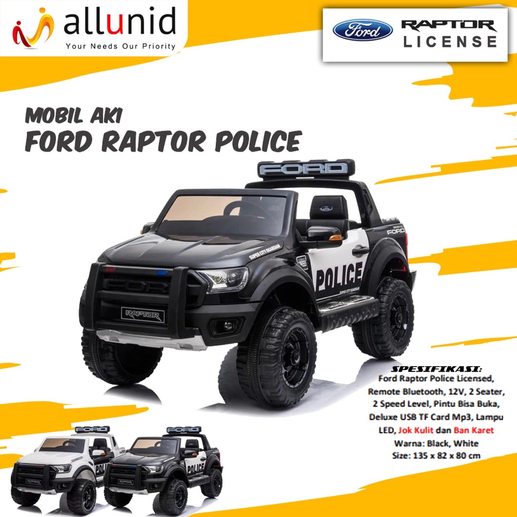 Mainan Mobil Aki Ford Raptor Police F150 Raptor Ban Karet