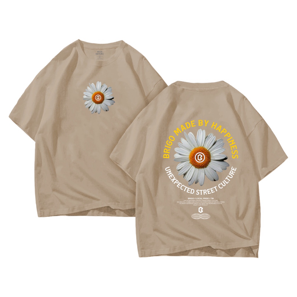 BRIGO Kaos Oversize HAPPINES FLOWER II Kaos Jumbo Size Pria &amp; Wanita II Kaos Oversize Print DTF