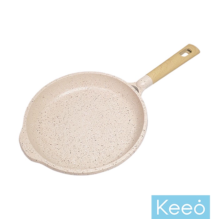 26 Cm Non Stick Marble Coating Fry Pan Gagang Motif Kayu - Cream