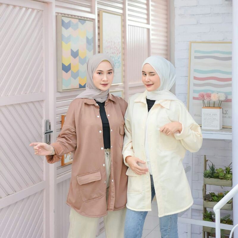 KEMEJA CASUAL JACKET JAKET WANITA MUSLIMAH KANCING LONG SLEEVE JACKET BAHAN TEBAL BAHAN KATUN FLEECE COTTON PANJANG BAHAN HALUS