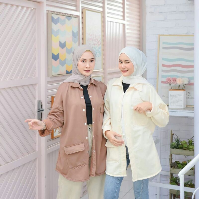 KEMEJA CASUAL JACKET JAKET WANITA MUSLIMAH KANCING LONG SLEEVE JACKET BAHAN TEBAL BAHAN KATUN FLEECE COTTON PANJANG BAHAN HALUS