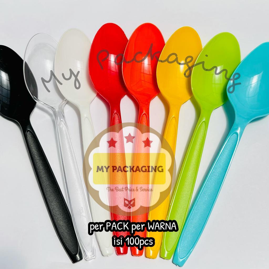 Spoon / Sendok Makan Plastik PREMIUM warna (isi 100pcs)