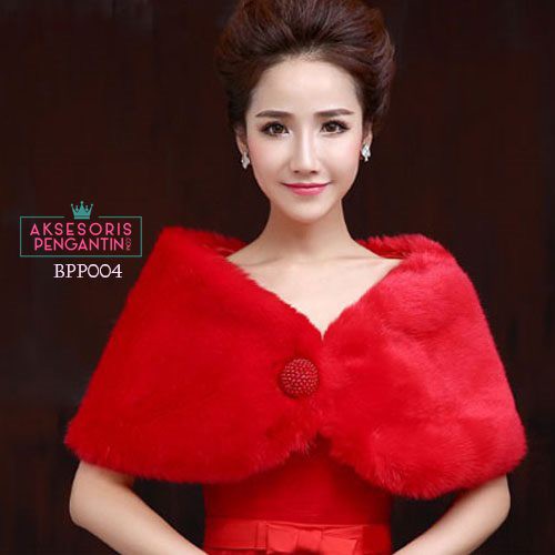 [PRODUK TERLARIS] AKSESORIS PENGANTIN CARDIGAN BOLERO BULU PESTA PREMIUM MERAH BBP004