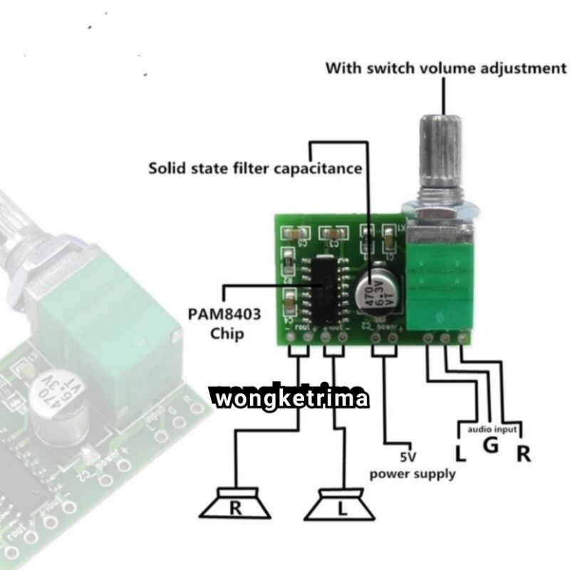 ampli mini PAM 8403 plus potensio 2×3 watt