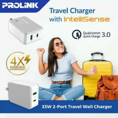 PROLiNK QC Qualcomm Quick Charger Travel 2-Port USB Type C 33W PTC23301