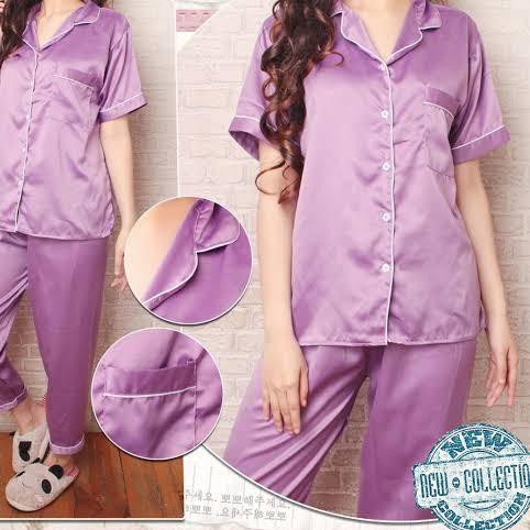 SATINCP - Satin Silky Velvet Premium Vibelle Shop Grosir Baju Tidur CP Piyama Fashion Murah Wanita-Ungu Muda