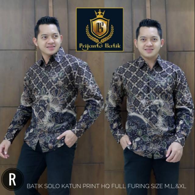 Kemeja Batik/Hem Batik Pria Lengan Panjang Kode R Size M/L/XL Bahan Katun