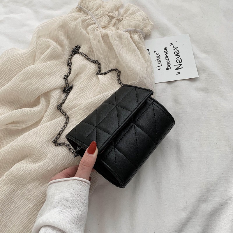 FINOM STEFANIE - Tas Selempang Wanita Korean Style Kekinian | Sling Bag Mini Rantai Jahit