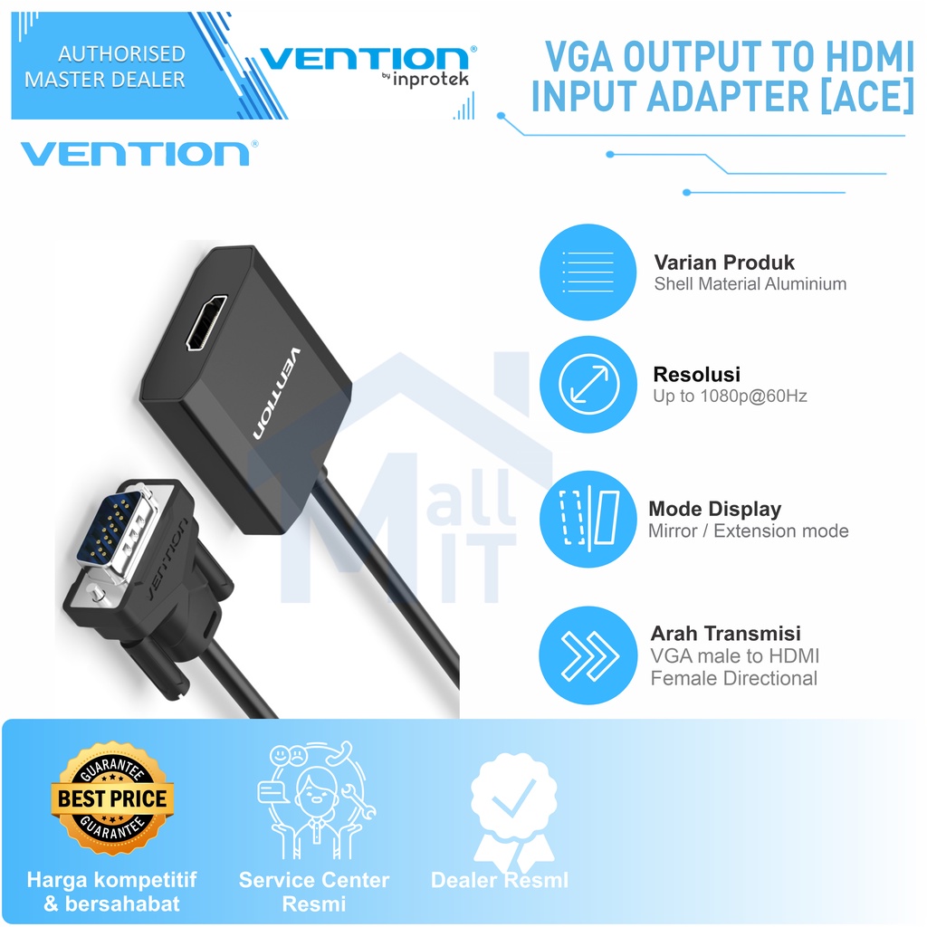 ( Bisa Cod ) Vention Adaptor Converter VGA to HDMI w/ Audio Micro USB Power ACE ACN