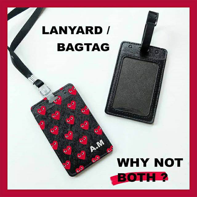 Lanyard custom id card holder bagtag kulit lucu gambar suka suka