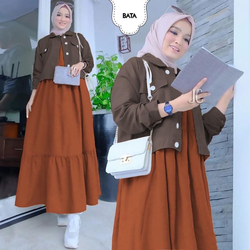 SET MAXY AYUNDA 2IN1, MOSCREPE, GAMIS HIJAB MUSLIM, DRESS MAXY, SETELAN