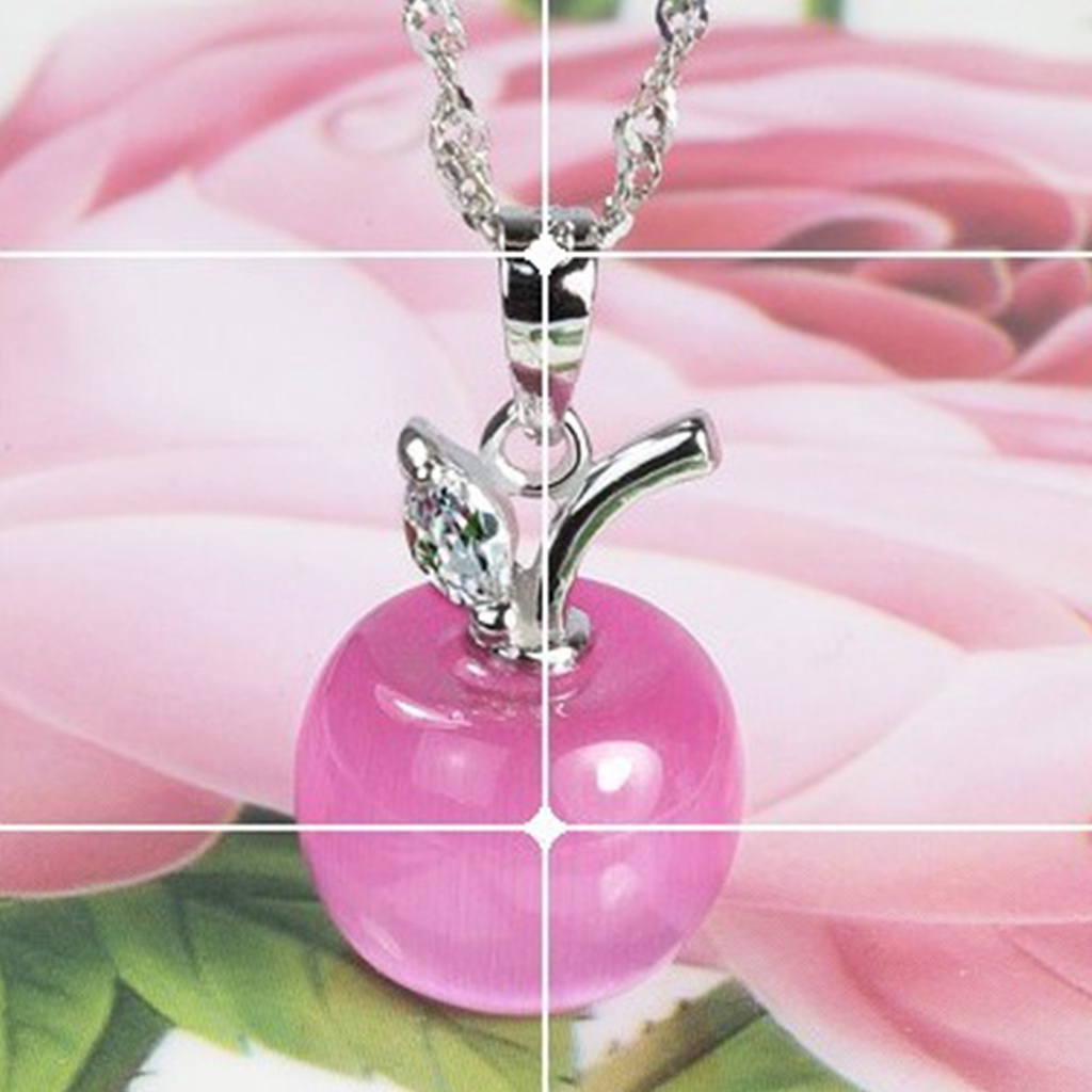 Hu Hu Hu Hu Hu Alat Bantu Pasang Kacamata♡ Kalung Rantai Dengan Liontin Bentuk Apel Aksen Kristal Untuk Wanita