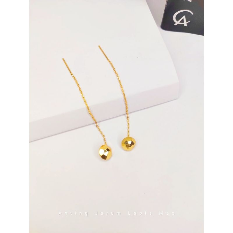 Anting Tusuk Jarum Bola Kaca Lapis Mas 24k
