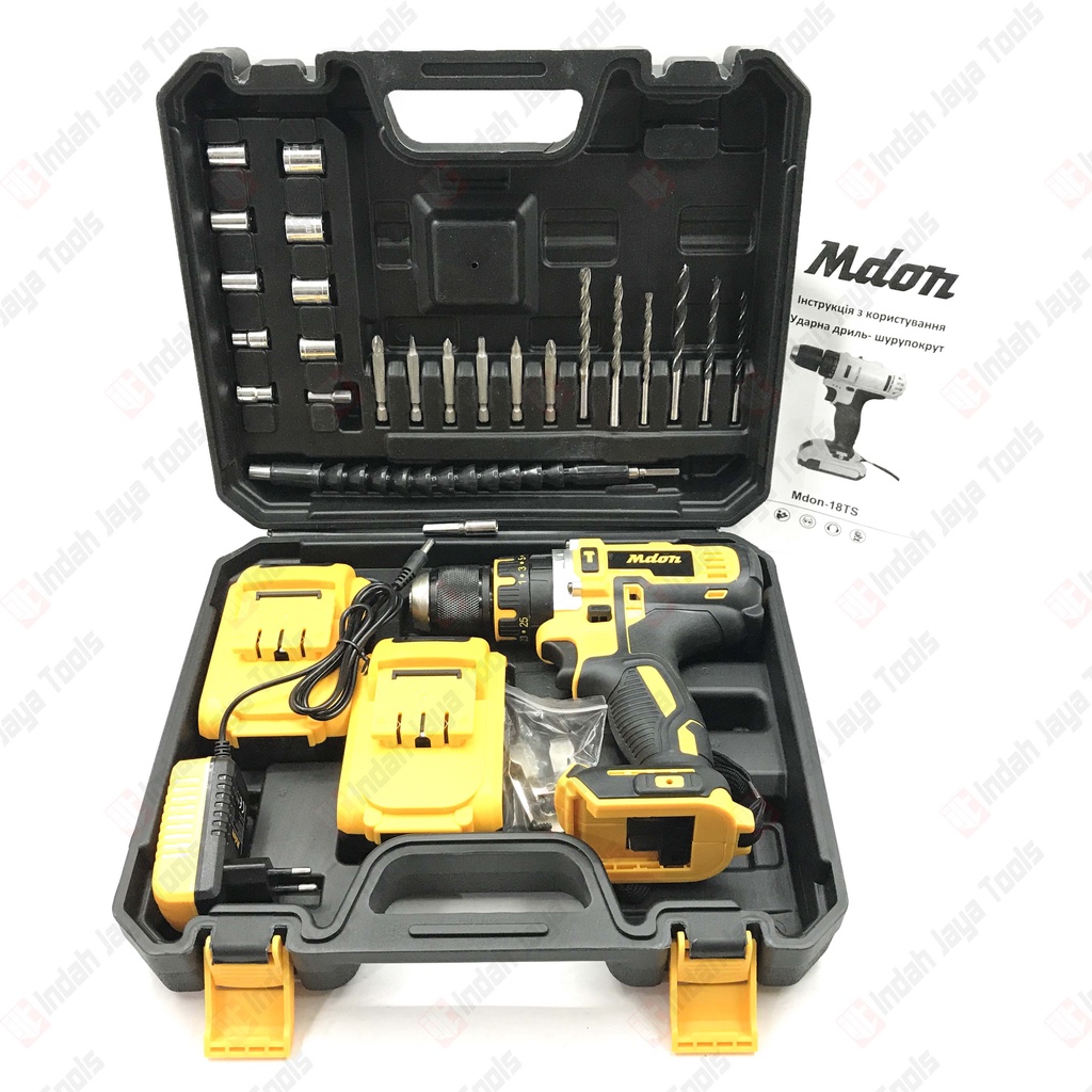 MDON 18TS Cordless Drill Impact Drill 18V Mesin Bor Baterai Besi Beton