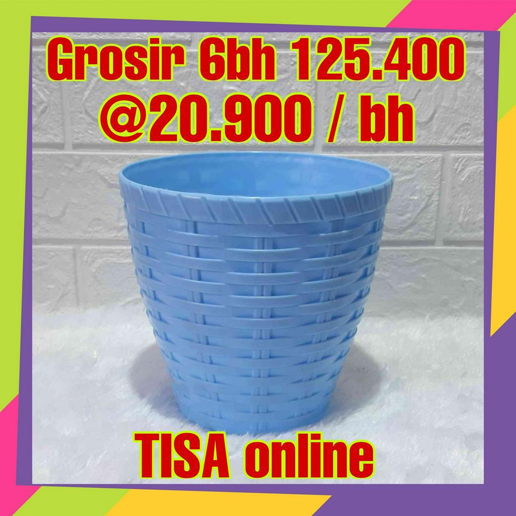 1091 [Grosir] Pot bunga plastik warna anyaman bambu / Pot bunga tanaman hias