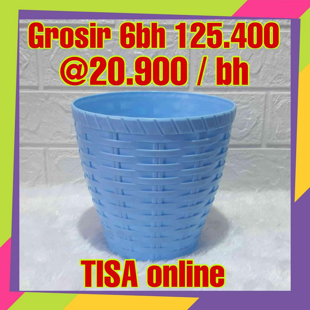 1091D [Grosir] Pot bunga plastik warna anyaman bambu / Pot bunga tanaman hias