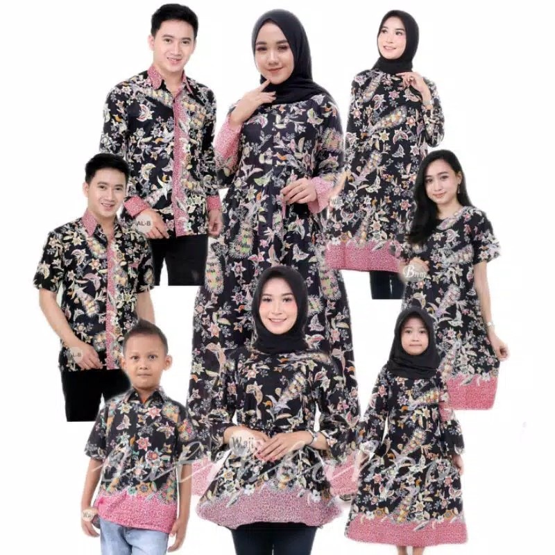 Batik Keluarga - Batik Couple Keluarga Muslim Sogan Family Ayah Ibu Anak Batik Set Family