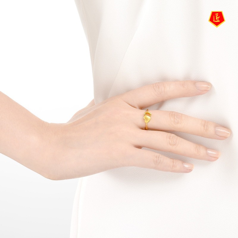 [Ready Stock]Simple Korean Style Women's Fashion Heart-Shaped Gold Ring