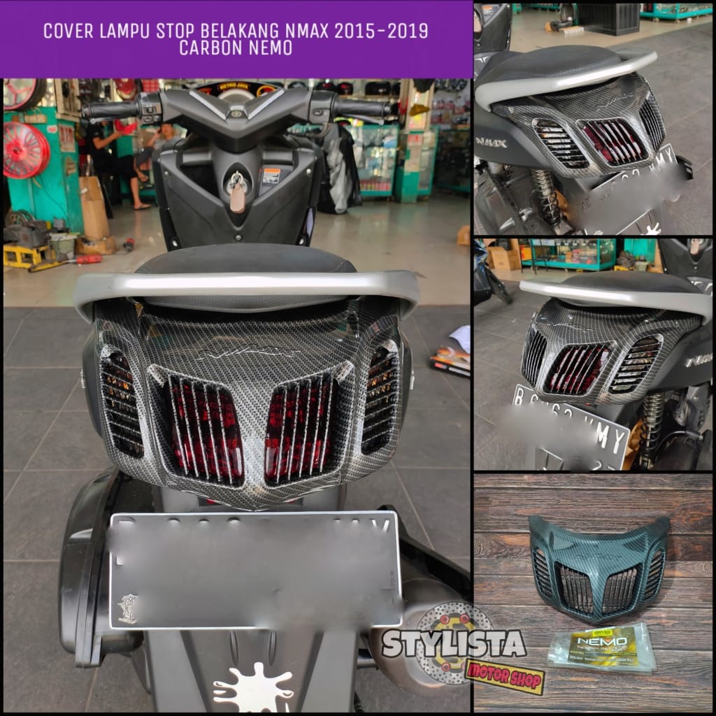 COVER LAMPU STOP BELAKANG NMAX 2015 2016 2017 2018 2019 CARBON NEMO TUTUP PELINDUNG STOPLAMP NMAX OL