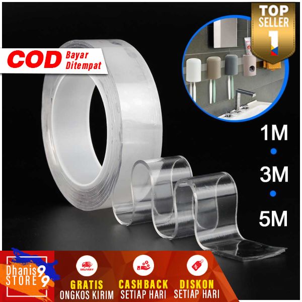 Double Tape Perekat No Trace Washable Sticker Doubel Dobel Tip Rekat Depan Belakang Solasi Isolasi