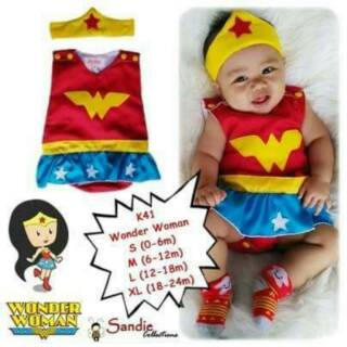 Kostum Bayi Sandie Co Jumper Karakter Baju Wonder Woman 