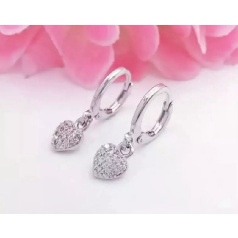 anting jepit love silver fashion wanita titanium original anti luntur dan karat