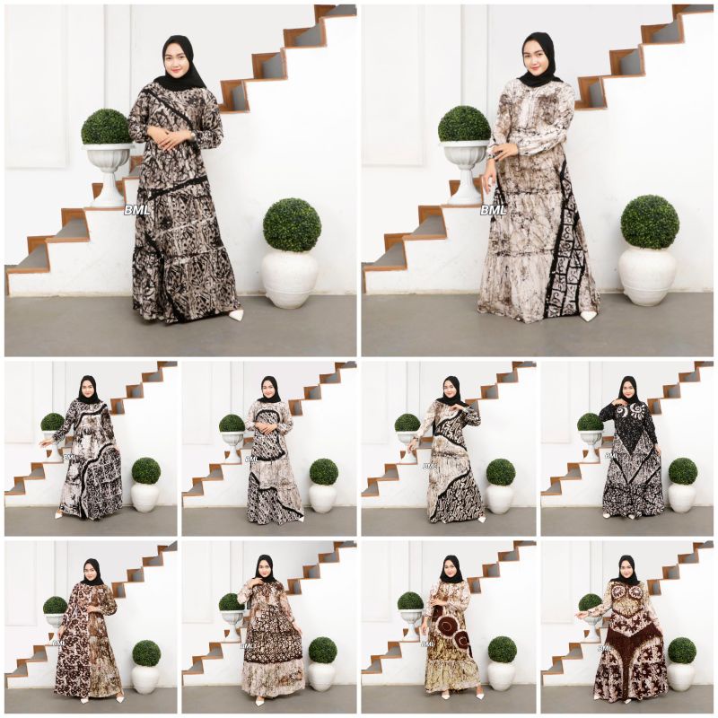 GAMIS TWILL RAYON CAP MALAMAN MOTIF MADONGAN HITAM MANIS