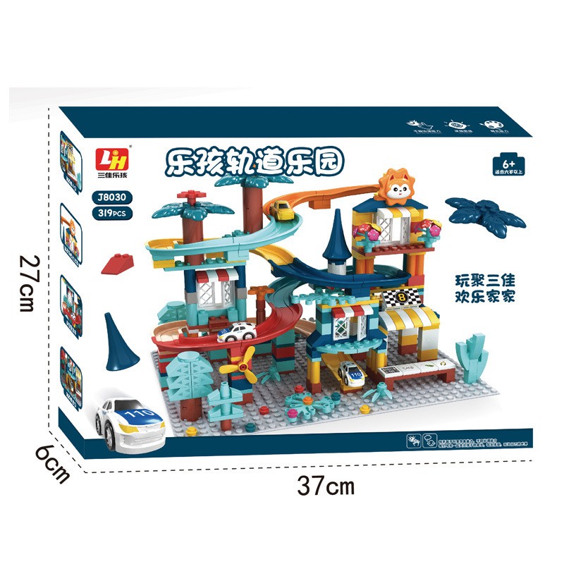 [FUNNY]319pcs Mainan Balok Susun Seluncuran Rail Mobil  / Balok Susun Model Theme Park Running Car