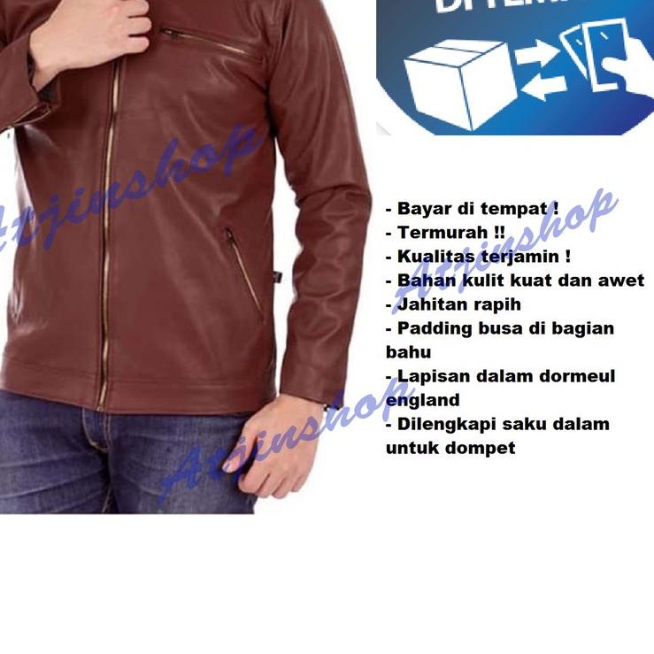 ☃ Atjin-Jaket Kulit Pria Kasual Exclusive Series Ferrari / Jaket Motor Pria [Coklat - Hitam] ☪