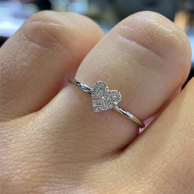 Cincin zircon Bentuk Hati Warna silver