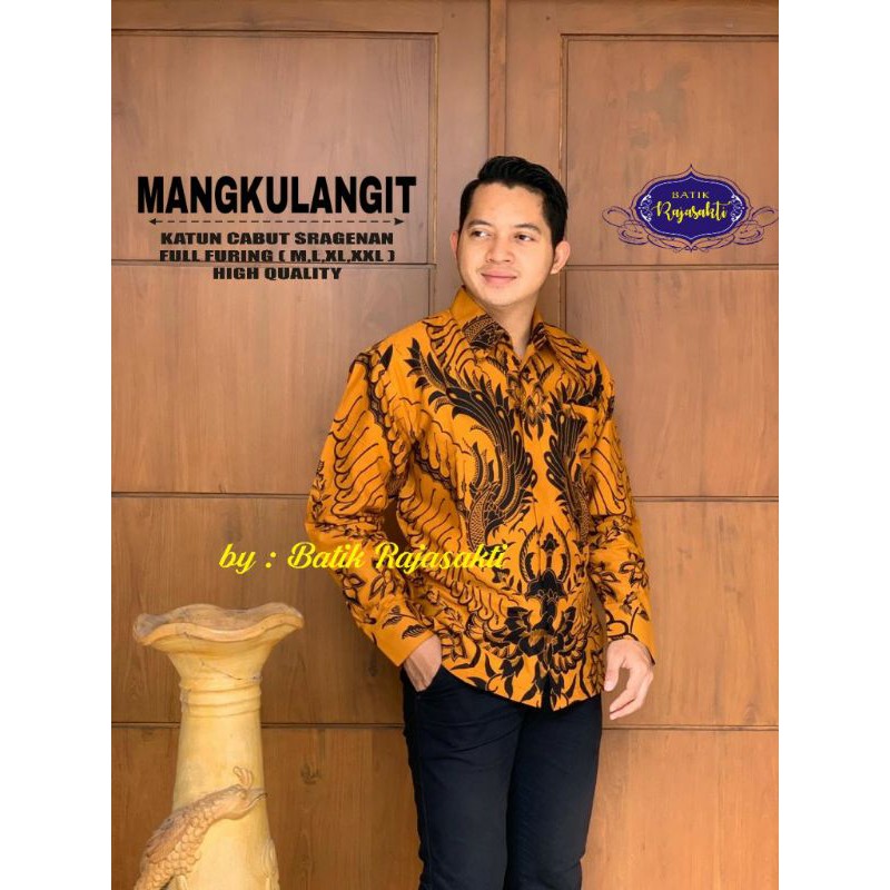 KEMEJA BATIK PRIA TERBARU BATIK PRIA LENGAN PANJANG LAPIS FURING WARNA KUNINGAN BATIK SOLO TERBARU