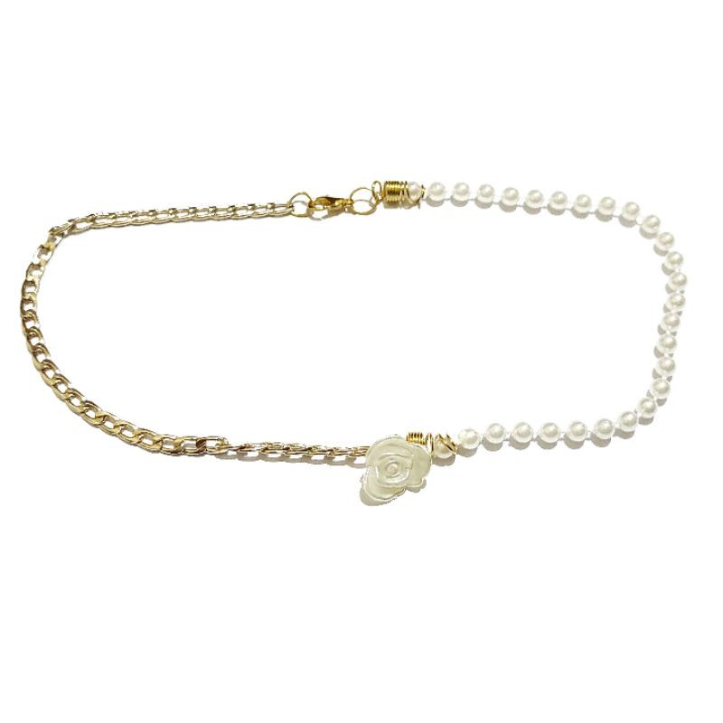 Kalung Choker Rose Asymetric Rantai Mutiara Pearl Korea Korean Necklace Asimetri