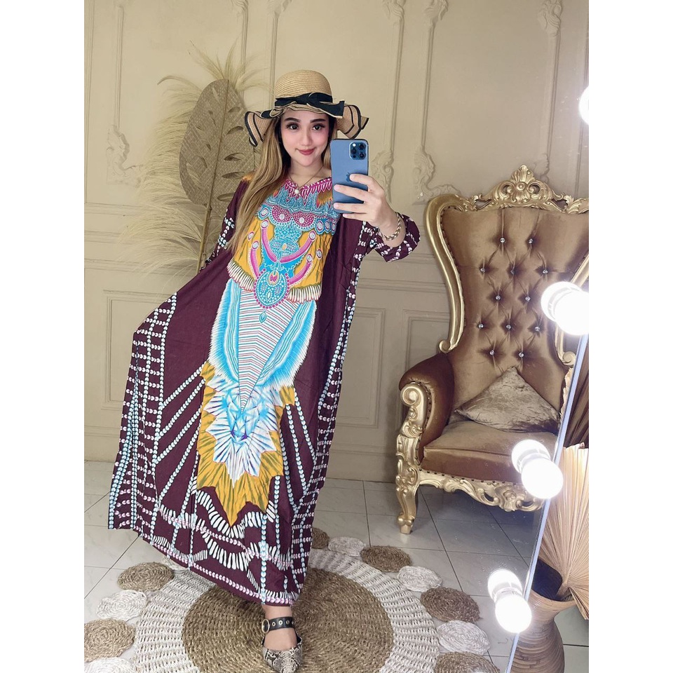 DASTER KAFTAN JUMBO LD 160 CM DASTER ARAB KELELAWAR LENGAN PANJANG PB 138 TIEDYE CAP BUSUI-6 kaftan print
