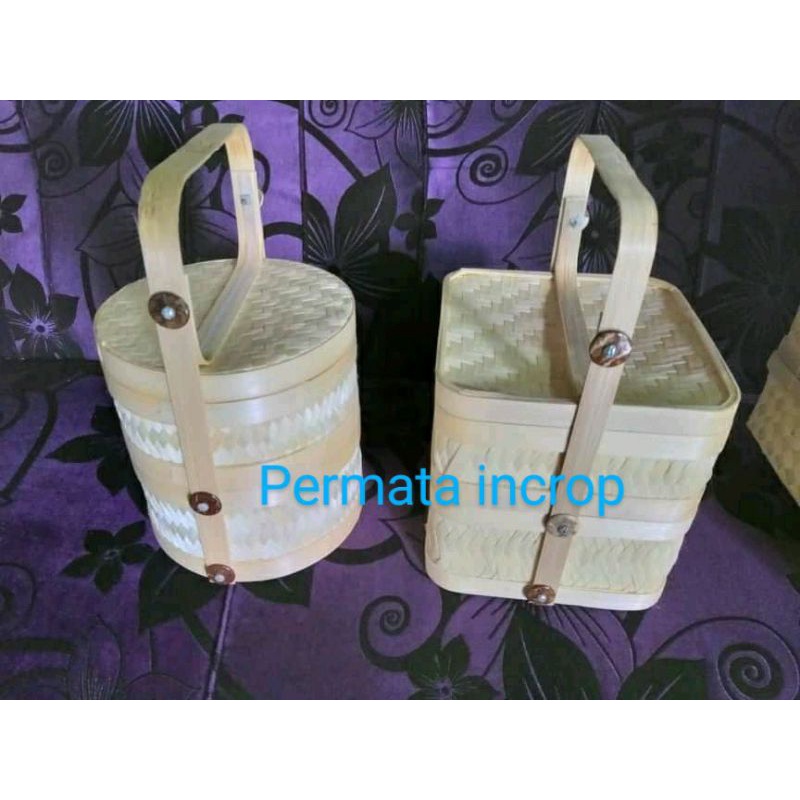 

Hampers rantang bambu bulat 2 susun, bulat/ovaL GROSIR