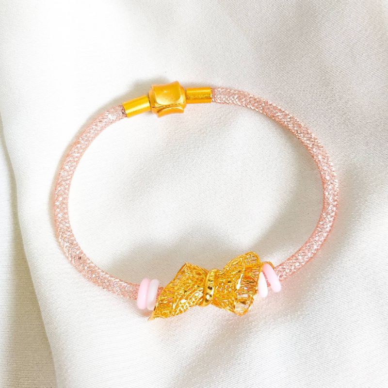 Gelang Wanita model tali dengan liontin bunga kendari emas asli Keren gelang bling bling