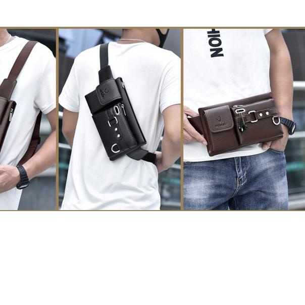 ◊ Tas Selempang Waistbag Pria Kulit PU WEIXIER 8117 ➭