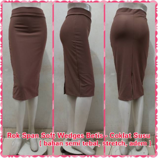 Rok Span Soft Wedges Betis - Coklat Susu | Skirt Midi ...