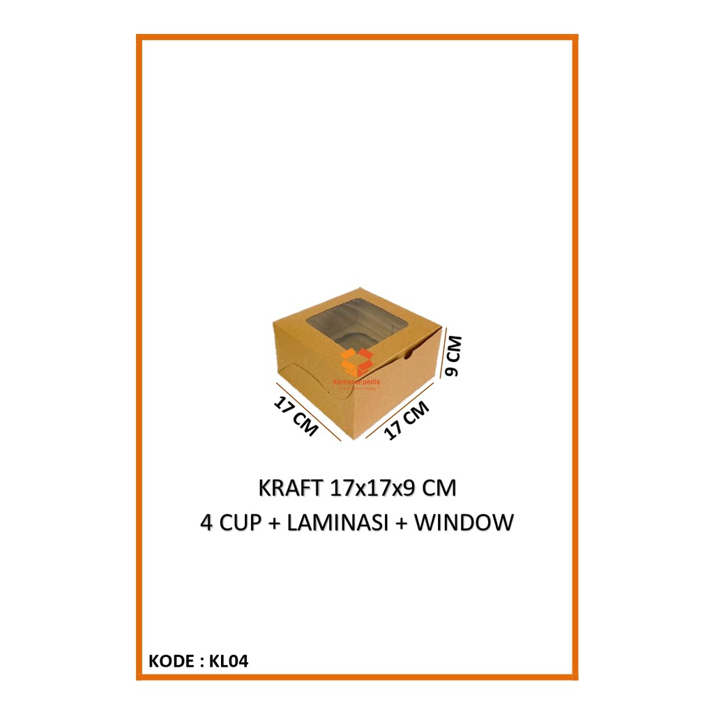 

Kotak Kraft Laminasi 17x17x9 Cm Lubang Isi 4 Cup / Kardus Inner Sekat Box Dus Kue Pudding Cupcake