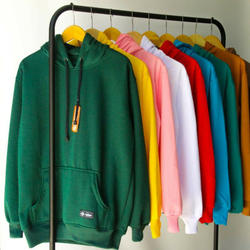 Jaket Sweater Hoodie Polos Pria Wanita Switer Cowok Premium Distro (BAYAR DI TEMPAT)-Hijau botol