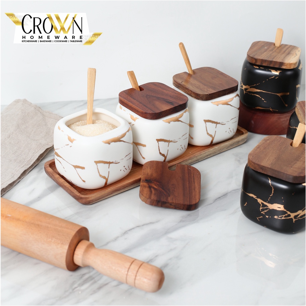 Rak Toples Nordic Tempat Ceramic Spice Jar Rack Bumbu Dapur Keramik Marble Marbel Marmer Set Mewah